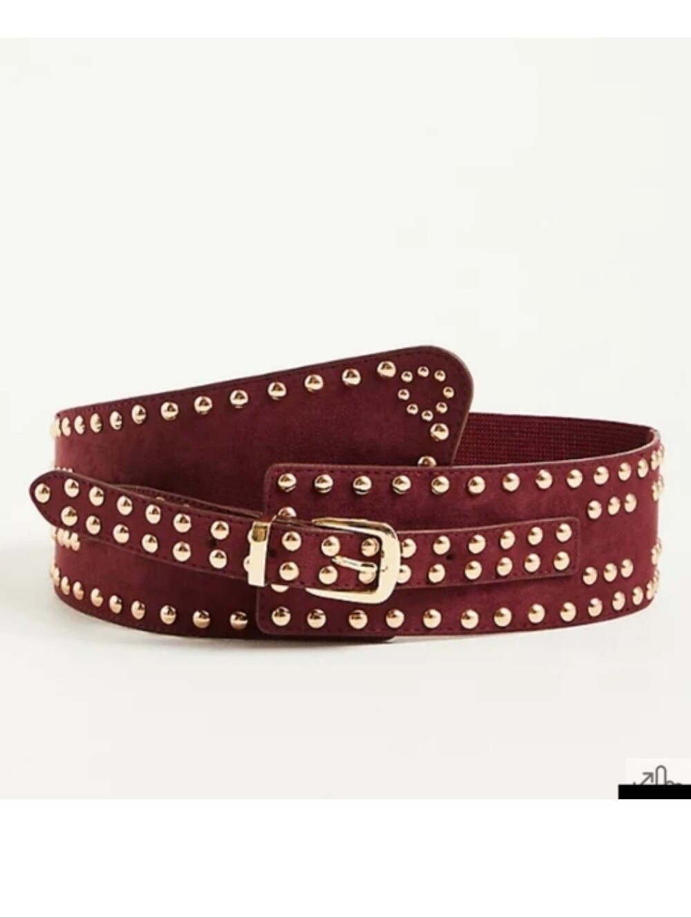 🆕WINE FAUX SUEDE STUDDED STRETCH WAIST BELT WITH BUCKLE